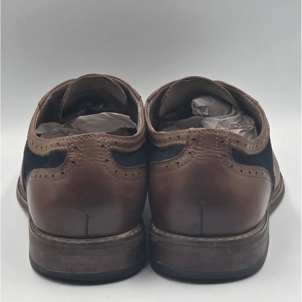 Stacy Adams Wingtip Oxford Shoes Mens 10.5M Navy Tan Leather Suede Brogue